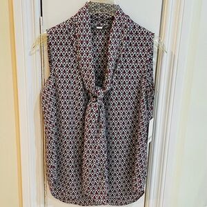 Bar lll Sleeveless Bow Tie Blouse, Geo Print, Size XS